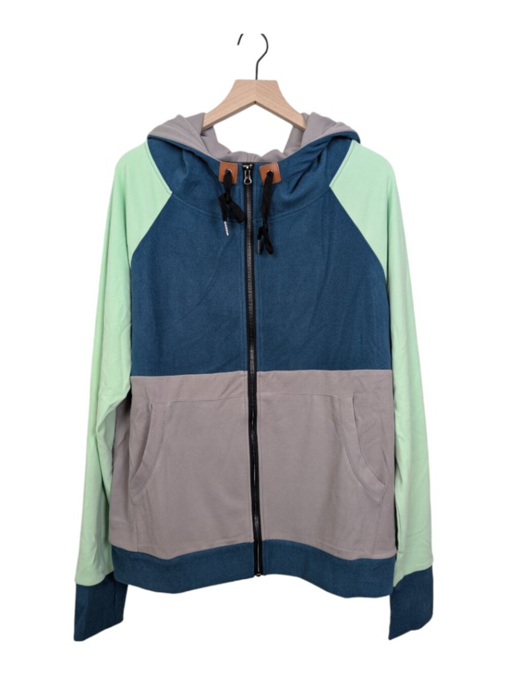 NWT Colorblock Zip-up Hoodie, Blue Green Grey, Womens 1X, Boutique Brand